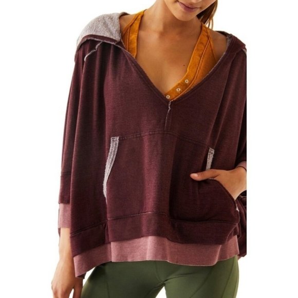 Free People Tops - Free People Movement Oversize Crop Fig Jam Purple Bonfire Hoodie NWT